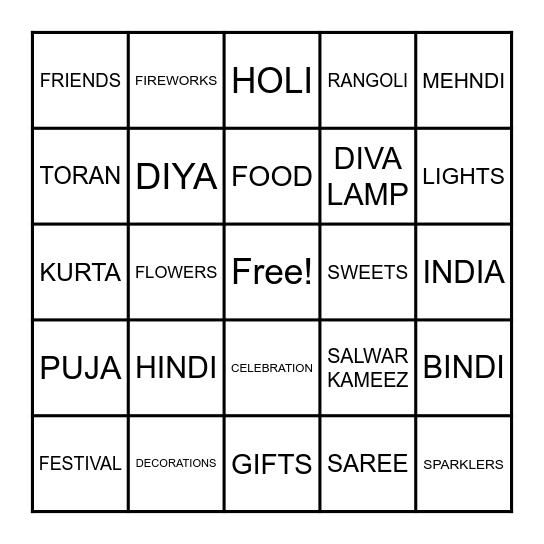 HAPPY DIWALI Bingo Card