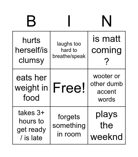 Danielle Bingo Card