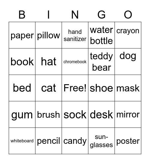 Scavenger Hunt Bingo Card