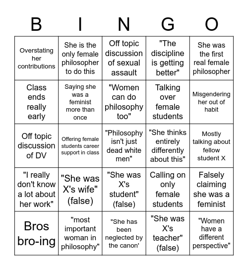 The One with the Girl Philosopher Bingo Card