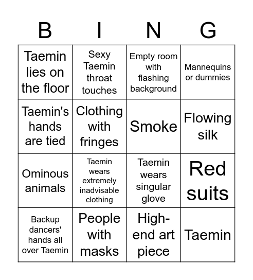 L's Taemin Bingo Card