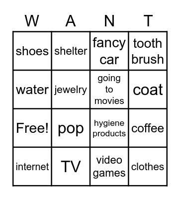 Need vs Bingo Card