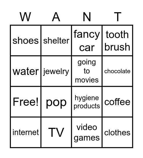 Need vs Bingo Card