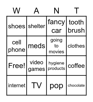 Need vs Bingo Card