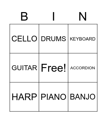 INSTRUMENTS Bingo Card