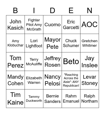 The Biden Cabinet Bingo Card