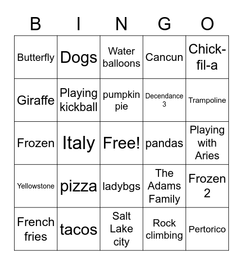 Untitled Bingo Card