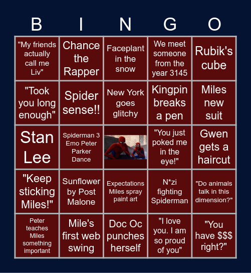 Spiderman: Into the Bingo-Verse Bingo Card