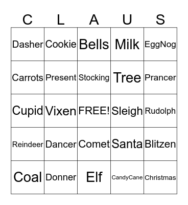 Holiday Bingo Card