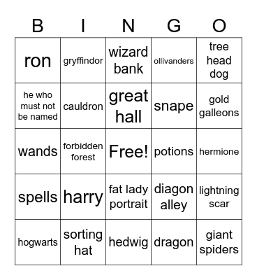 harry potter bingo Card