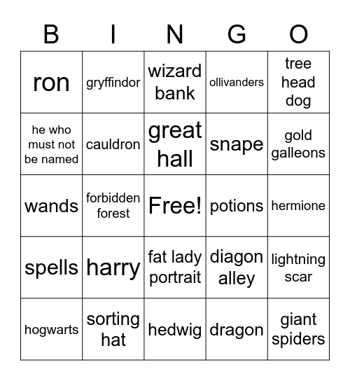 harry potter bingo Card