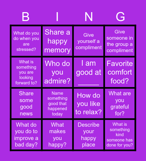 Positivity Bingo Card