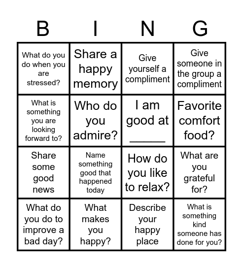 Positivity Bingo Card