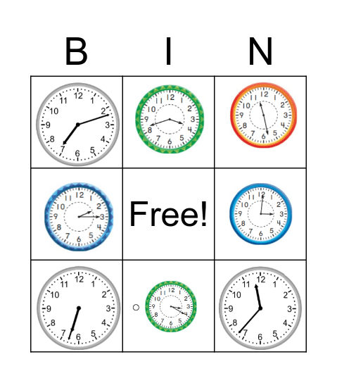 Telling Time Bingo Card