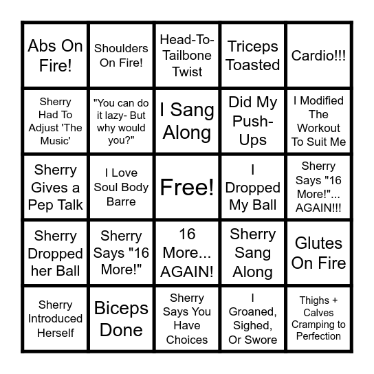 SOUL BODY BARRE UNHITCHED BINGO Card