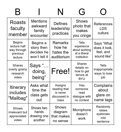 LeBaron Bingo Card Bingo Card