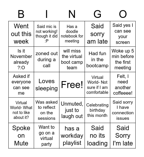Untitled Bingo Card