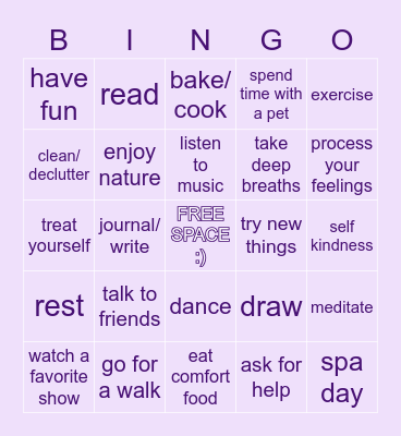 SELF CARE Bingo Card