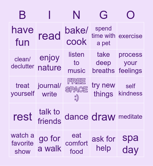 SELF CARE Bingo Card