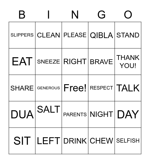 AKHLAQ Bingo Card