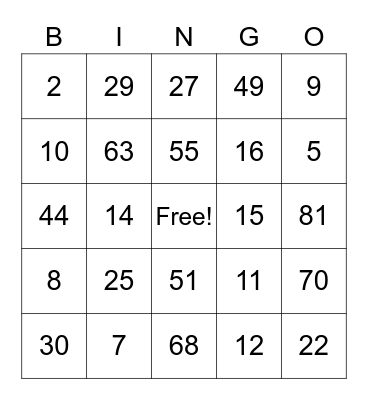 Place Value Bingo Card