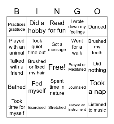 Self-care Bingo Card