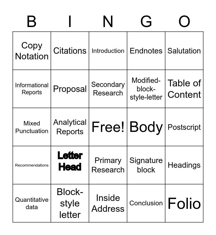 Chapter 8 Vocabulary Bingo Card