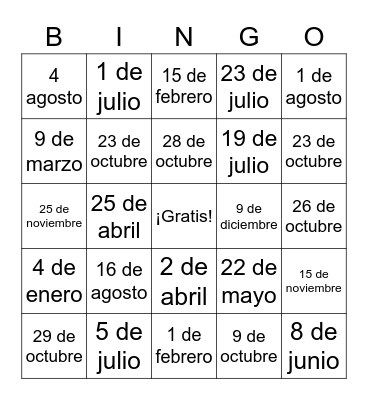 Cumpleaños Bingo Card