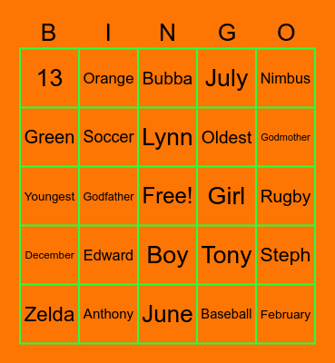 Guerrasio Baby Bingo Card