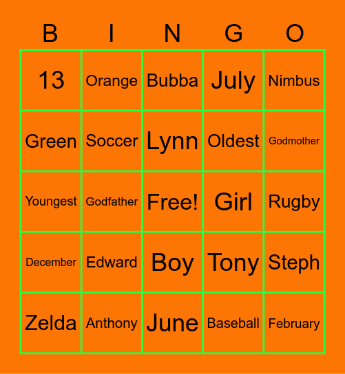 Guerrasio Baby Bingo Card