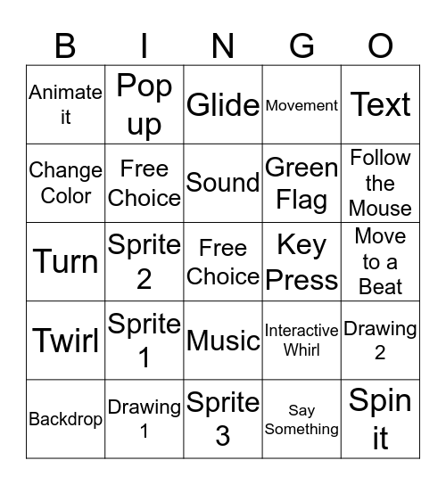 Scratch Project Bingo Card