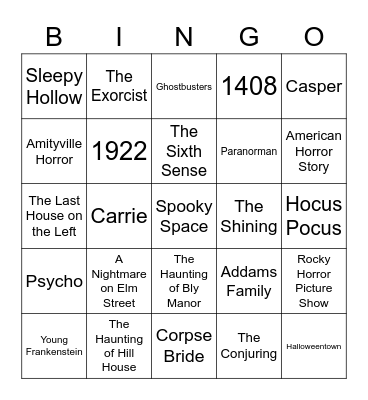 Halloween Movies and Shows Bingo Card