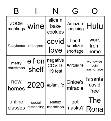 ChRiStMaS Quarantine BINGO Card