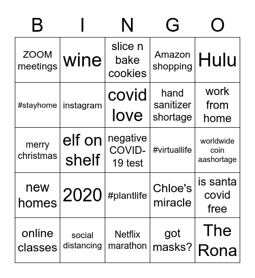 ChRiStMaS Quarantine BINGO Card