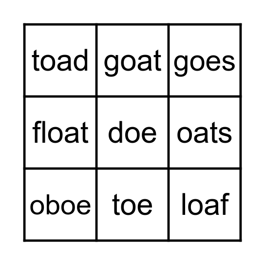 oa and oe! Bingo Card