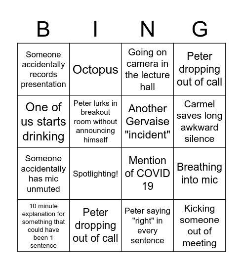 PGCE Marathon Bingo Card