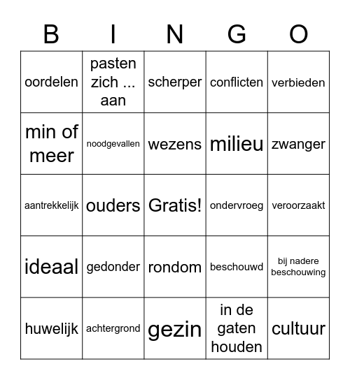 NIA H6 Altijd gedonder over partnerkeuze Bingo Card