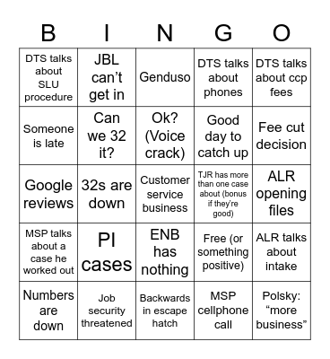 Round table Bingo Card