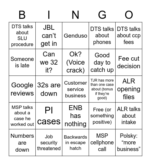 Round table Bingo Card