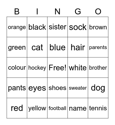 Engels Bingo Card