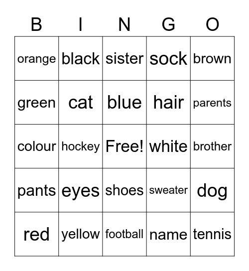 Engels Bingo Card