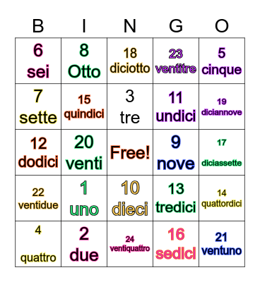 I numeri 1-24 Bingo Card