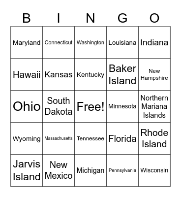 United States & Territories Bingo Card