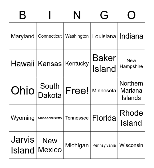 United States & Territories Bingo Card