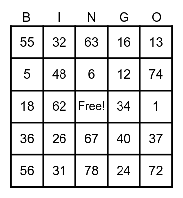 J. Charley Griswell Senior Center Bingo Card