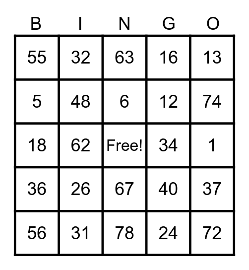 J. Charley Griswell Senior Center Bingo Card