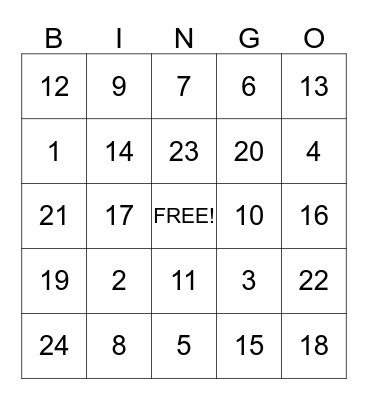 Winter Wonderland Bingo Card