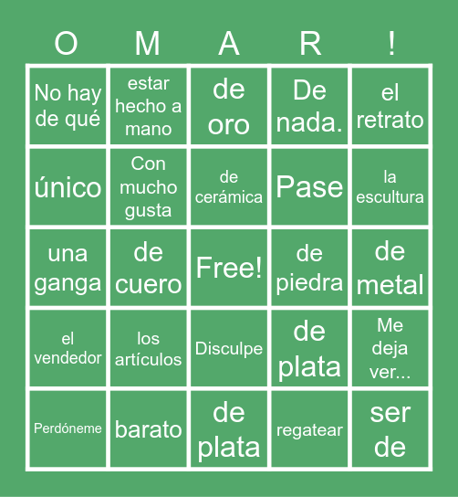 En El Mercado Bingo Card