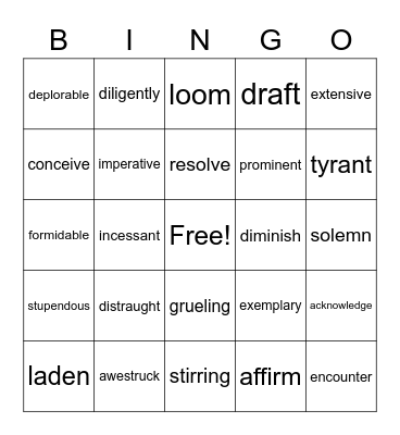 IEW Vocabulary Bingo Card