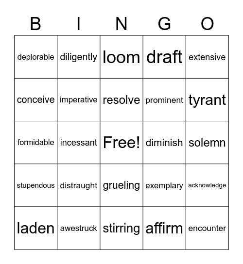 IEW Vocabulary Bingo Card